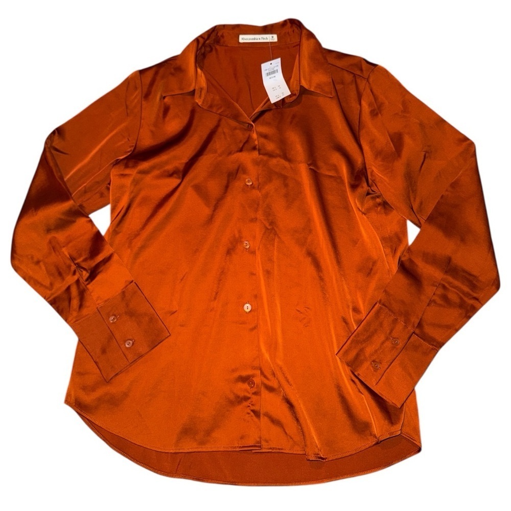 Abercrombie & Fitch NWT burnt orange satin button down women’s size medium